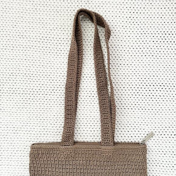 The SAK Classic Crochet Beige Khaki Tan Long Handle Medium Shoulder Bag Zip - Picture 2 of 9